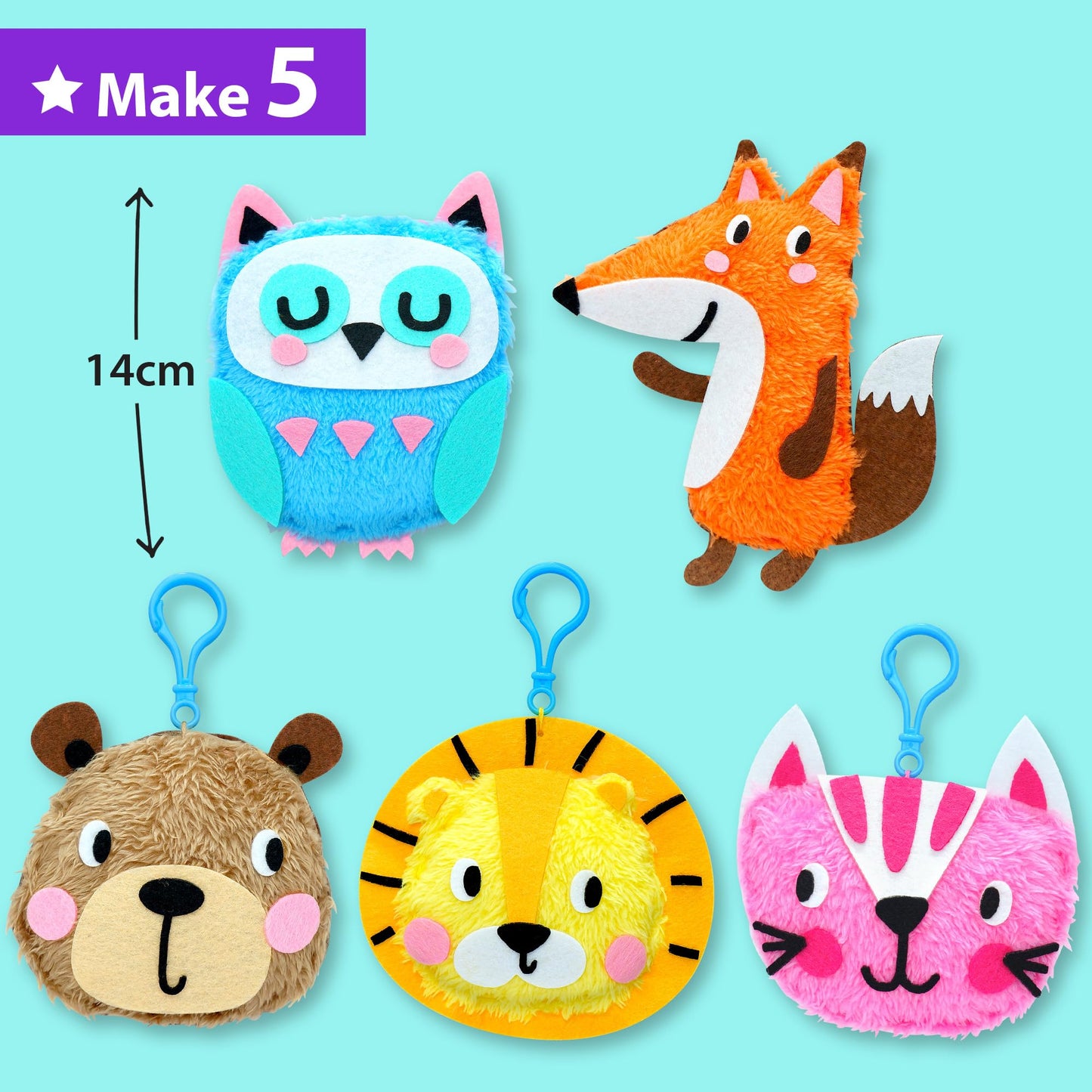 KRAFUN My First Sewing Animal for Kids, Beginner Art & Craft, 5 Easy Activities Stuffed Animal Dolls, Keyring Charms, Instructions & Felt Materials for Learn to Sew, Embroidery