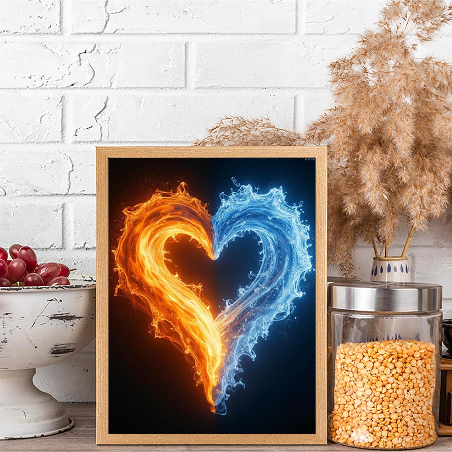 KAYEIUU Fire Water Heart Art Diamond Art Kits for Adults, 5D DIY Full Drill Diamond Painting Kits for Adults Beginners, Diamond Painting Kit for Wall Home Decor 12x16 inch No Frame