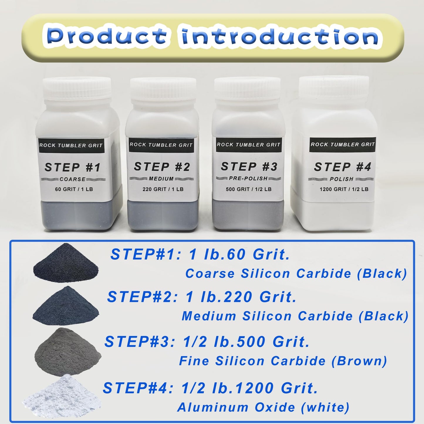 3 LB Rock Tumbler Grit and Polish Refill Kit, 4-Step Tumbling Media Coarse/Medium/Pre-Polished/Final Polish, Silicon Carbide Grit, Ideal for Any Rock Tumbler & Stone Polisher (3 LB)
