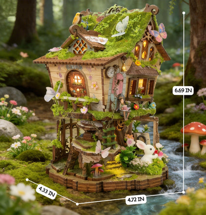 RHZN Book Nook Kit, Miniature House Kit, 3D Wooden Puzzles for Adults, Tree House