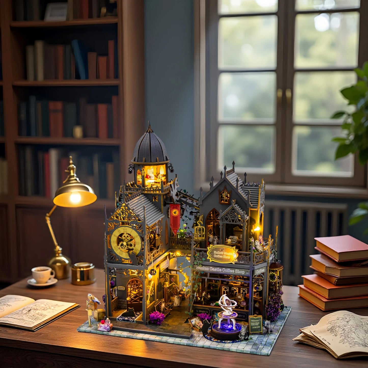 DIY Miniature House Kit, Book Nook Kit, Dollhouse for Adults to Build with LED Lights, Magic Castle, Prefab Haunted Model House, Birthday/Christmas (Huoluo Castle)