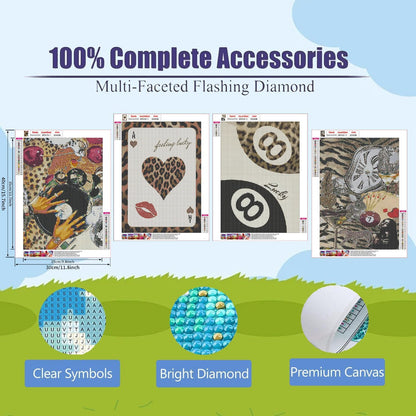 Diamond Art Kits for Adults Beginner, 4 Pack Fashion Leopard DIY Diamond Painting Kits 5D Diamond Dots Gem Art Crafts with Tools,Round Full Drill Funny Crafts for Home Wall Decor&Gift-12X16 inch