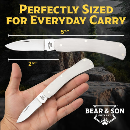 BEAR & SON 125 Executive Lockback Pocket Knife – Small Traditional Stainless Steel Folding EDC w/Brushed Handle, High Carbon Stainless Drop Point Plain Edge Blade, Manual Nail Nick Opening, USA Made