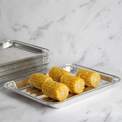 PARTY BARGAINS Aluminum Broiler Pans, 4 Pack Heavy-Duty Disposable Grill Pans for Cooking, Roasting, BBQ