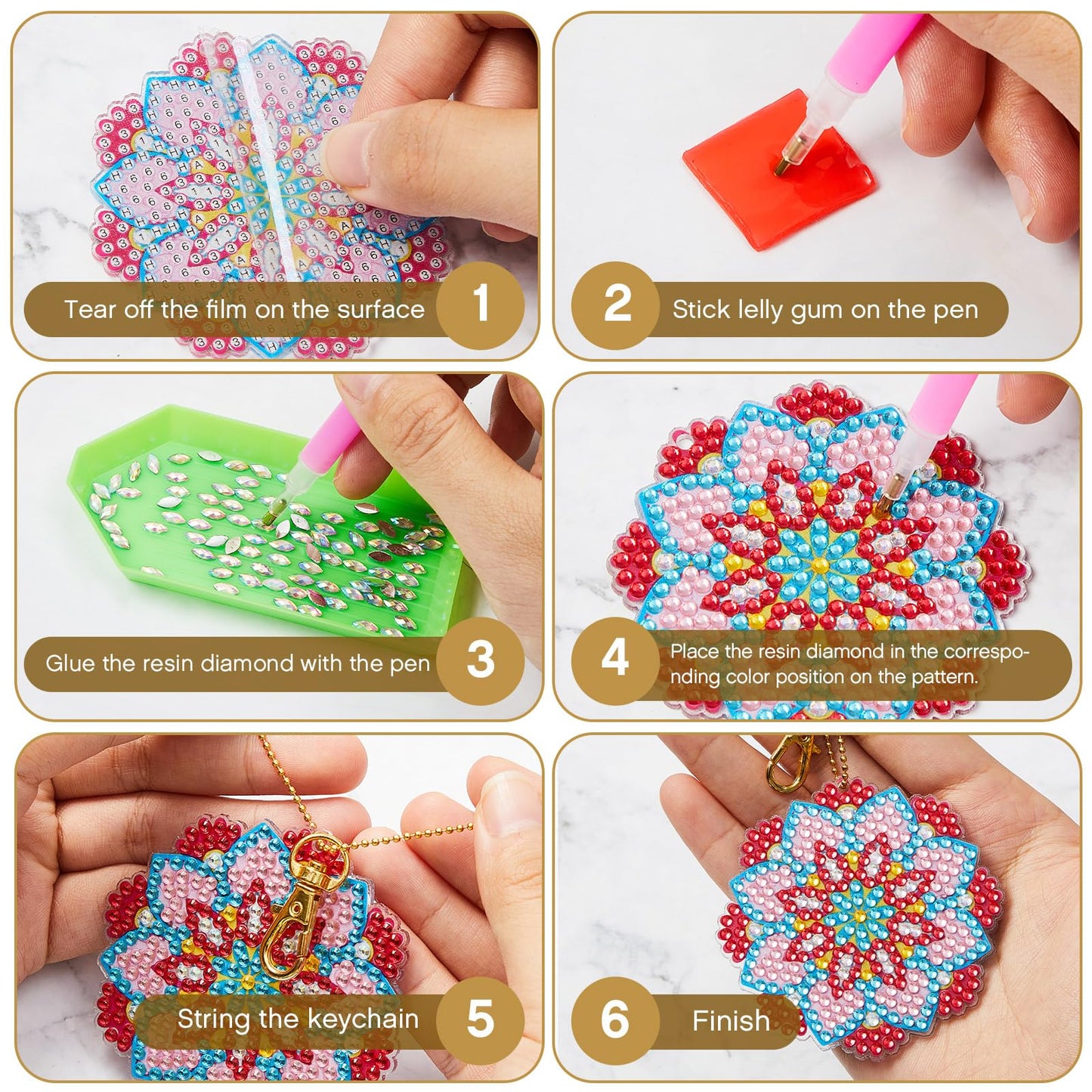 Henoyso 20 Pcs Diamond Art Painting Keychains Kits for Adults 5d Double Sided Cross Shaped Diamond DIY Painting Keychains Gem for Beginners Adults DIY Crafts Decor Gift Party(Mandalas)