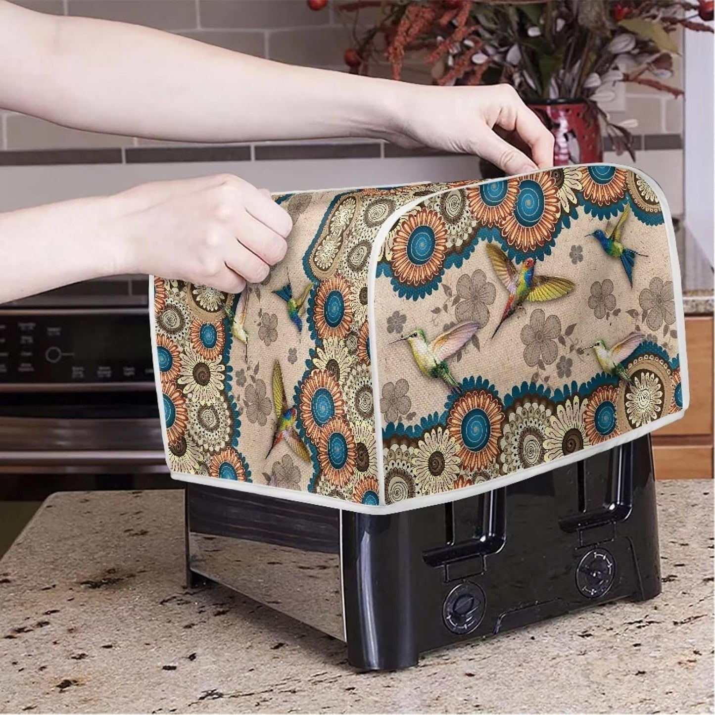 Talayituse Boho Mandala Hummingbird Print Toaster Cover, 2 Slice Wide Slot, Lightweight, Washable Dust Protection Bag