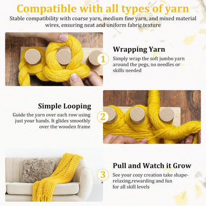 46" Chunky Blanket Frame, No Needle and Adjustable Size Hand Knitting Kit Portable Extra Large Weaving Blanket Maker Craft Kit for Home Decor