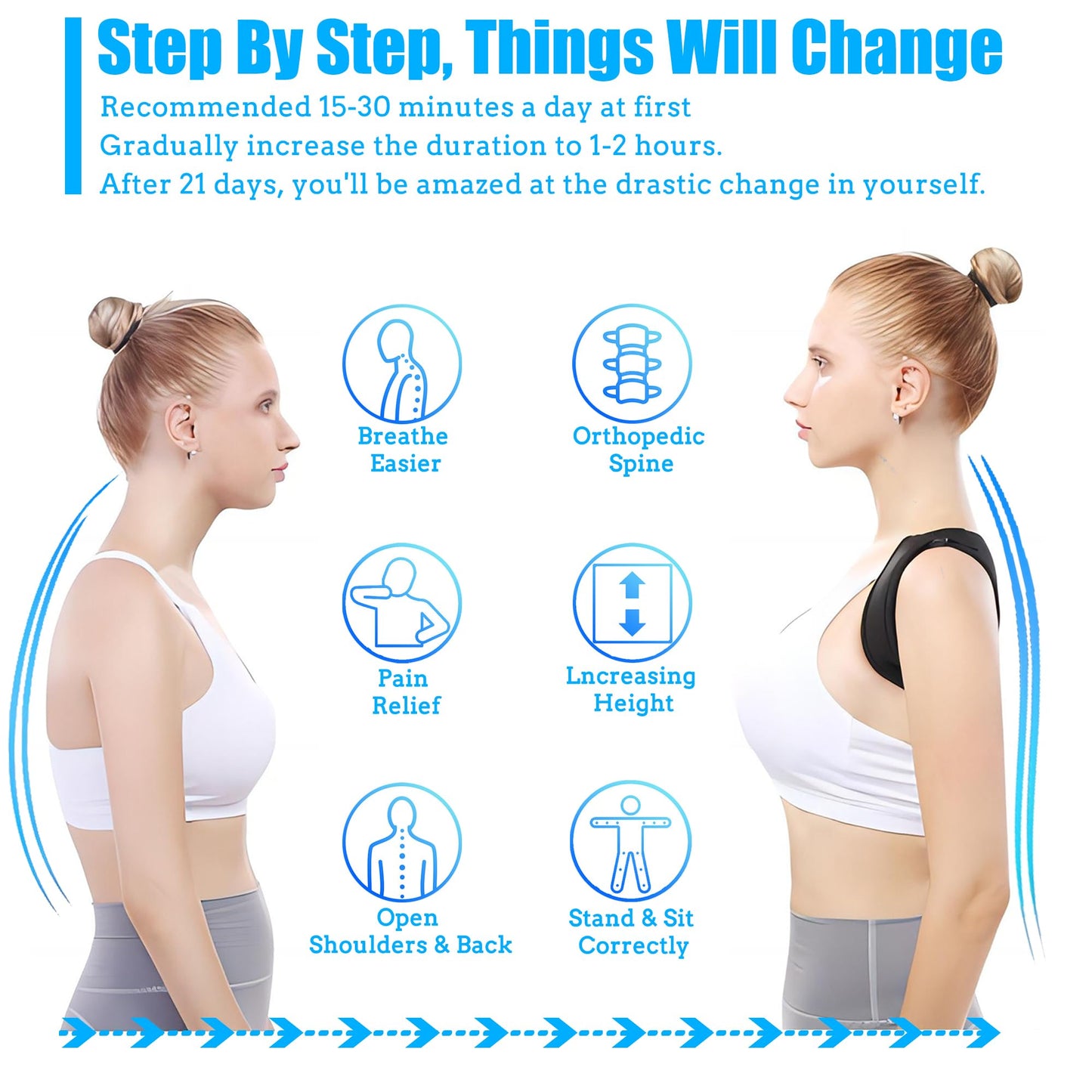 Posture Corrector for Men and Women - Invisible & Mesh Breathable Upper Back Brace - Adjustable Back Straightener - Relieve Shoulder, Neck & Back Pain, L(38-48inch) 1PCS