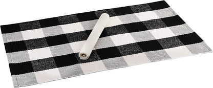 Buffalo Plaid Rug - Black and White Checkered Outdoor Rug, Washable 24x36 Inches