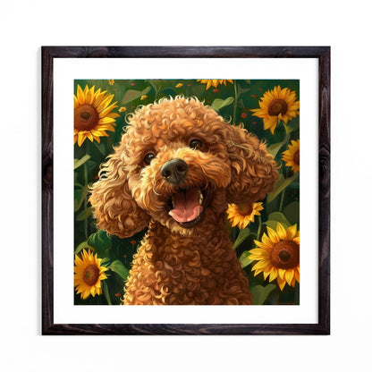 Cute Brown Poodle Dog in Sunflowers 5D Diamond Art Painting by Number Kits for Adults DIY Paint with Full Drill Round Diamond Gems Painting Art Craft for Home Wall Decor 13.8x13.8in(3)