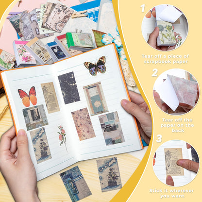 EggSun 300Pcs Washi Sticker Book Set Aesthetic Scrapbook Paper for Story Journaling, 6 Theme DIY Decorative Paper Sticker Kit for Junk Journal Art Scrapbooking Diary Card Craft Gift Notebook Making