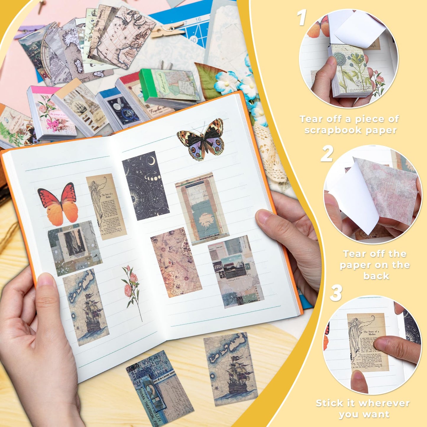 EggSun 300Pcs Washi Sticker Book Set Aesthetic Scrapbook Paper for Story Journaling, 6 Theme DIY Decorative Paper Sticker Kit for Junk Journal Art Scrapbooking Diary Card Craft Gift Notebook Making
