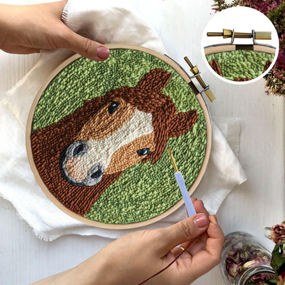 RUIQLXHANG Punch Needle Kits Adults Beginner, Cute Cartoon Highland Cow with Daisy Flower for Beginners, Punch Needle Starter Craft Set with 20cm Hoop, Perfect for Festival Gift and Decoration