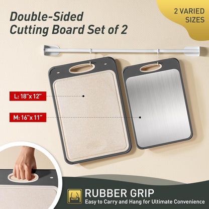 2 Packs Set, Set [1611+1812 Inch] Stainless Steel Cutting Board Best Non Toxic Cutting Boards for Kitchen, Double Sided