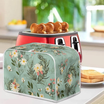 Toaster Dust Cover 4 Slice, Stain Resistant Kitchen Appliance Cover with Top Handle, Daisy Bee Leaf Blue