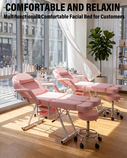 Tythical Pink Tattoo Artist Chair, Split Leg Facial Bed for Client Professional Beauty Lash Massage Bed with Hydraulic Stool & Extension Footrests for Salon Spa Barber Equipment
