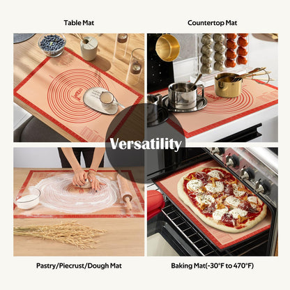Non-slip Silicone Pastry Mat Extra Large with Measurements 36''By 24'' for Baking Mat, Counter/Dough Rolling/Oven Liner/Fondant/Pie Crust（Red）