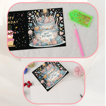 JISHSHAY 6 PCS Cake Diamond Painting Greeting Cards Happy Birthday Diamond Art Birthday Cards with Envelopes Gem Art Gem Painting Mosaic Kits for Adults for Thanksgiving Anniversary Valentine