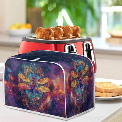 Gold Dragonfly Boho Purple Galaxy Print 4 Slice Toaster Oven Cover | Universal Size Microwave Dust Cover Organizer Bag