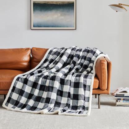 Touchat Sherpa Plaid Twin Blanket 60" X 70", Fuzzy Fluffy Soft Cozy Throw Blanket, Twin Size Plush Fleece Flannel Plush Microfiber Blanket for Couch Bed Sofa (Black)