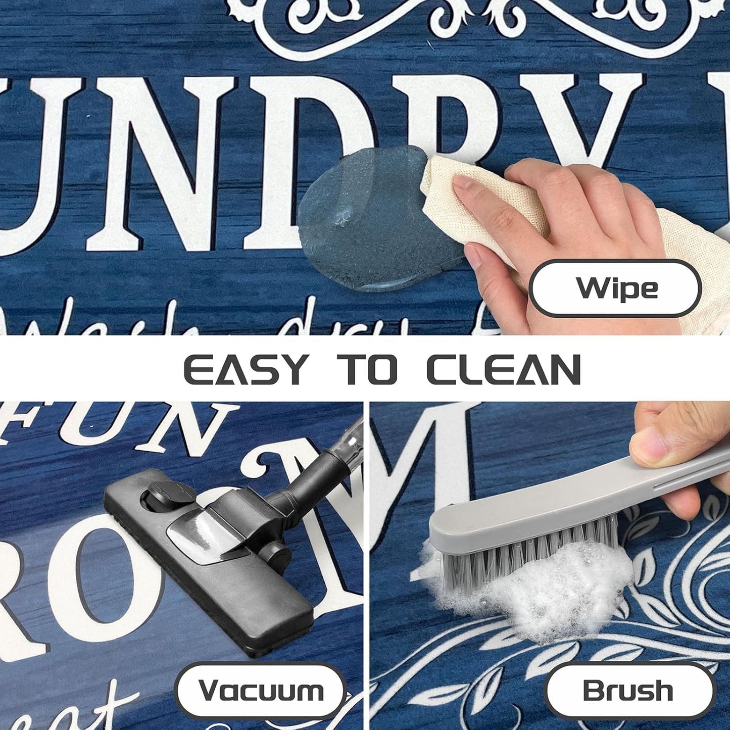 Laundry Room Rug Runner 24"x60", Non Slip Waterproof Mats for Laundry Room Decor, Washable Floor Rug for Mudroom, Navy
