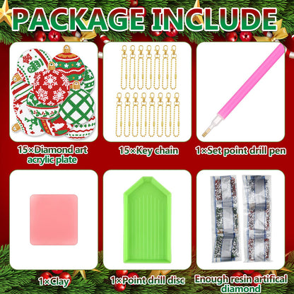 Yuxung 15 Pcs Christmas Diamond DIY Keychain 5D DIY Xmas Diamond Art Kit Hanging Decor Ornament Double Side Diamond Art Christmas Ornament for Art Christmas Craft(Classic)