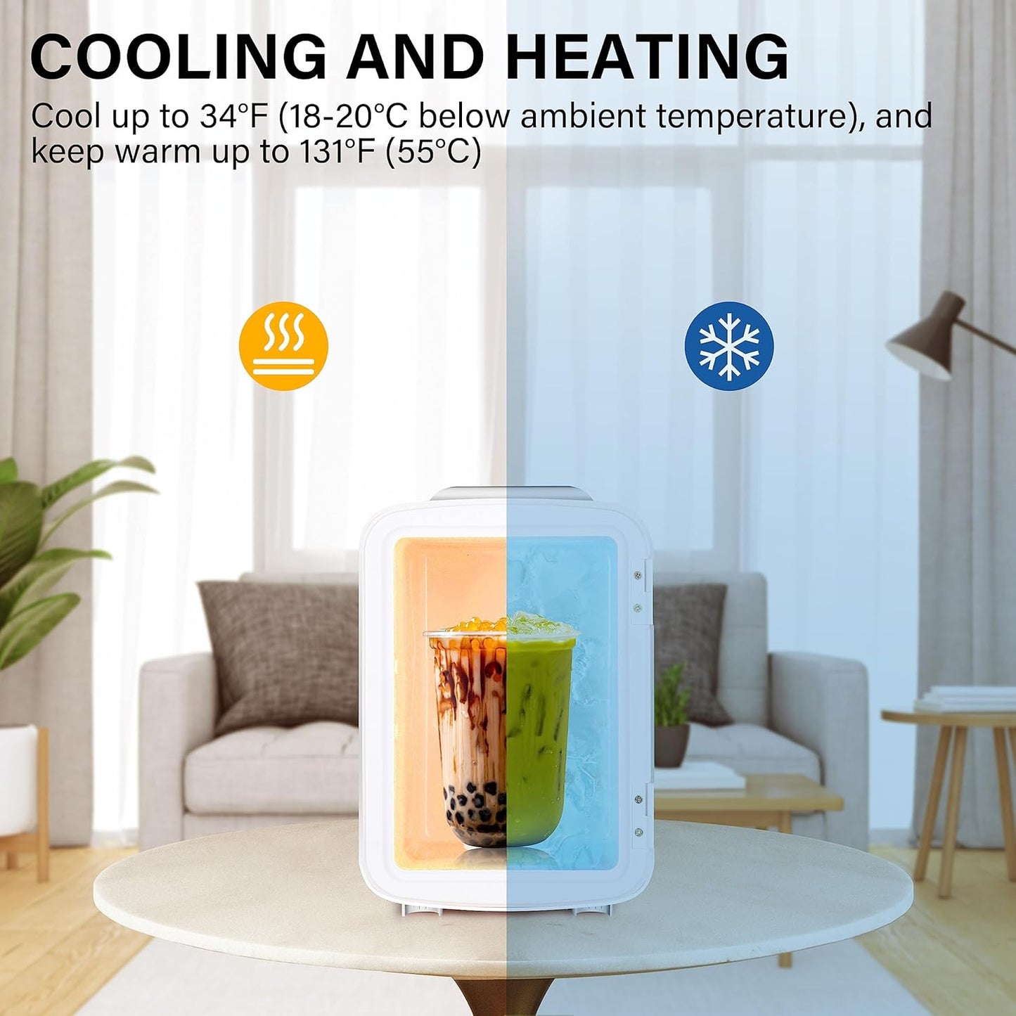 Simple Deluxe 4L/6 Can Portable Mini Fridge Cooler & Warmer, Freon-Free Small Refrigerator for Skincare, White