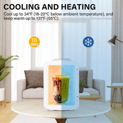 Simple Deluxe 4L/6 Can Portable Mini Fridge, Cooler & Warmer Freon-Free Small Refrigerator, for Skincare, Beverage, Food, Cosmetics, for Bedroom, Office, Dorm, White
