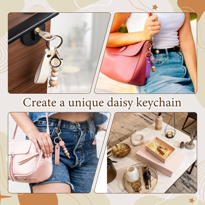 Starry 24PCS Daisy PU Leather Beadable Keychain Blanks Bulk Laser Engraving Blanks Keychain Kit for Flower Bag Purse Key Rings DIY