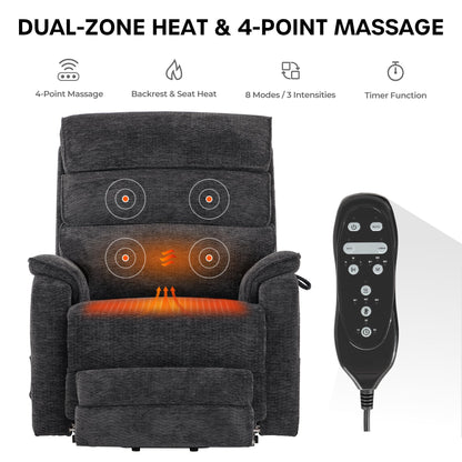 DYNOX 400 LBS Big Tall Man Large-Wide Power Dual Motor Lift Recliners Chairs for Elderly, Lay Flat Lift Chair with Infinite Positions, Heat & Massage, Extended Footrest (9298L, Chenille, Grey)