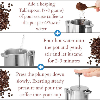 Mixpresso Stainless Steel French Press Coffee Maker, 27 Oz 800 ml, Easy Clean & Press, Double Wall Insulated