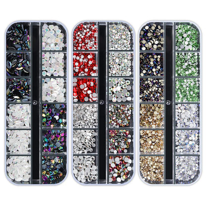 Artdone 12 boxes Nail Rhinestones Glitter,Nail Gems Nail Diamonds,Nail Art Studs Nail Crystals Nail Sequins for Nails Kit with 1 Tweezers and 3 Pen for Nail Art Supplies Accessories