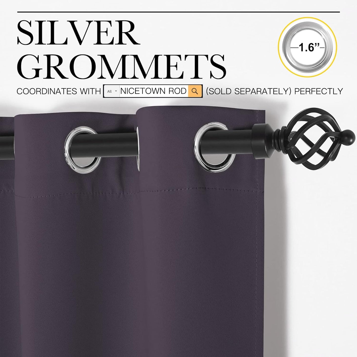 NICETOWN Greyish Purple Blackout Curtains - Thermal Insulated Drapes for Living Room | 78" Length, 2 Panels