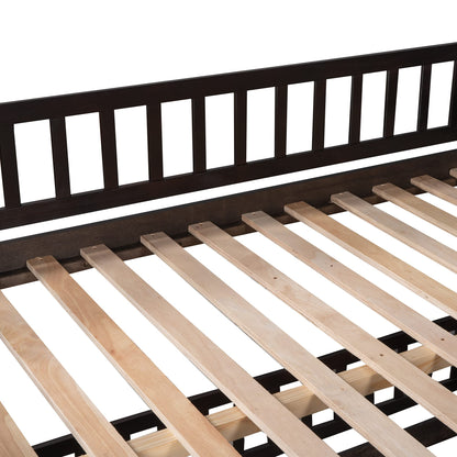 Bellemave Bunk Bed Full Over Full with Slide and Stairs, Bunk Bed for Kids, Girls, Boys, Floor Bunk beds with Fence and Door, Espresso