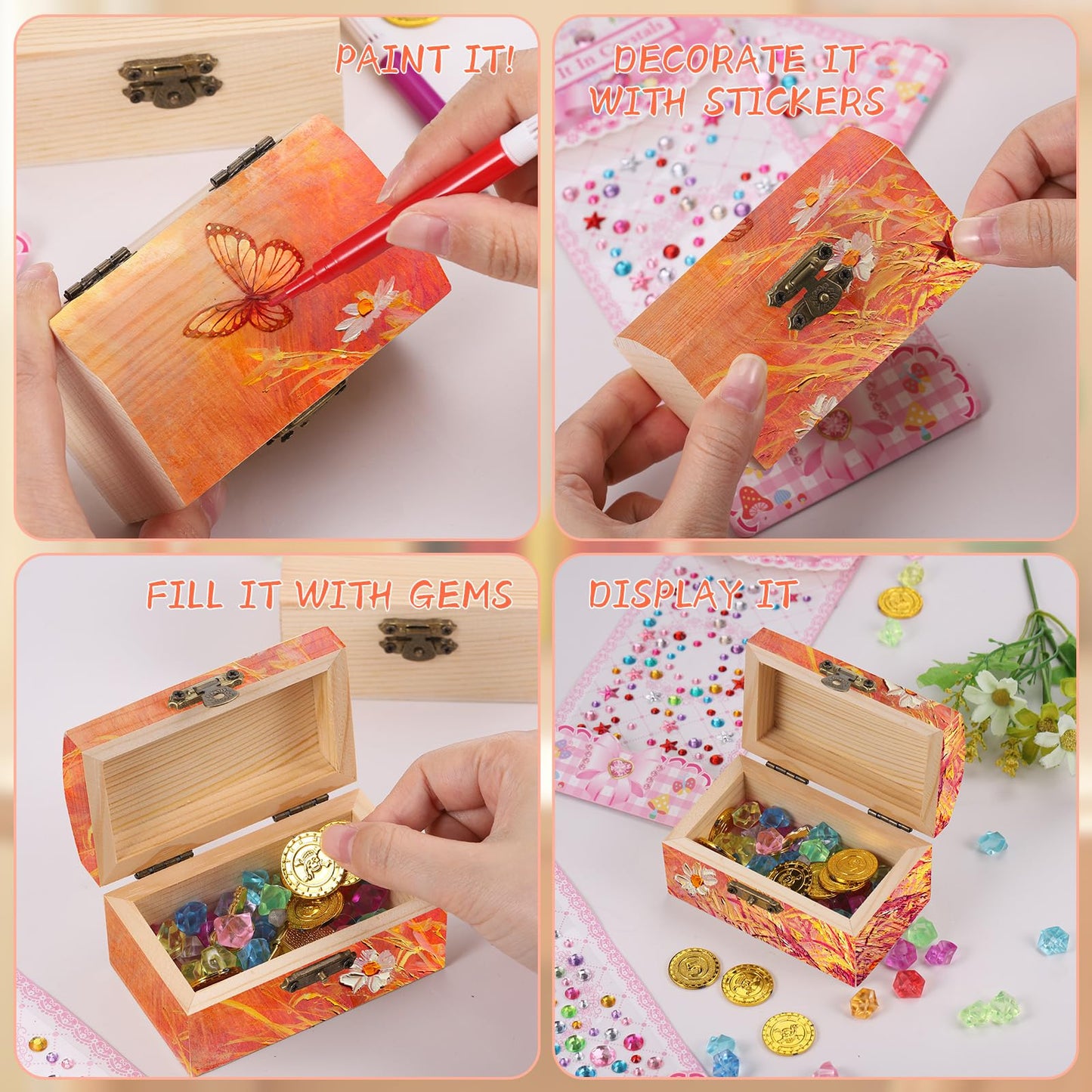 10Pcs Small Wooden Boxes for Crafts, Unfinished Wood Box with Lids, Mini Treasure Chest Small Craft Box, Jewelry DIY Mini Craft Boxes to Paint for Kids Adults Classroom Party Handmade (3.5 x 2 x 2in)