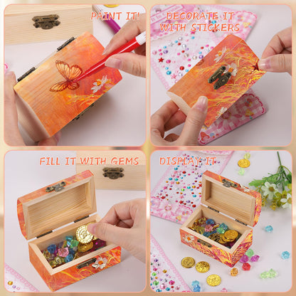 10Pcs Small Wooden Boxes for Crafts, Unfinished Wood Box with Lids, Mini Treasure Chest Small Craft Box, Jewelry DIY Mini Craft Boxes to Paint for Kids Adults Classroom Party Handmade (3.5 x 2 x 2in)