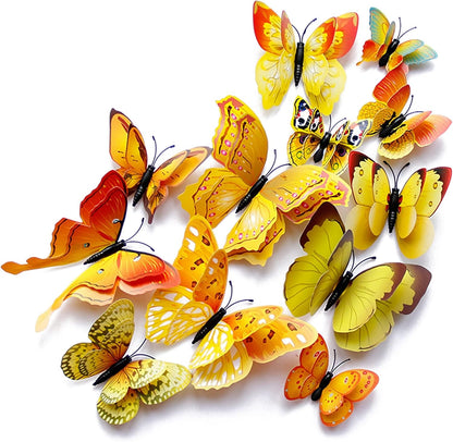 OPSEAM 3D Butterfly Wall Decor - 48 PCS Gold Butterfly Stickers with Magnets for Party Decorations