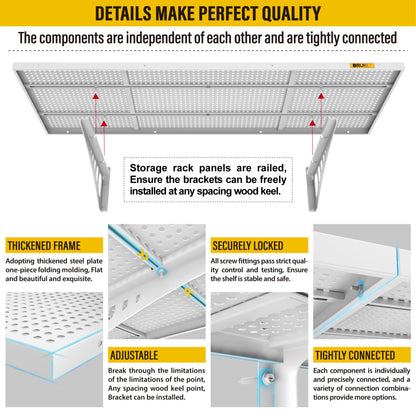 Brukid 4Pack 1.64x4ft Adjustable Metal Garage Wall Shelving Heavy Duty Garage Storage Shelf Wall Mounted White
