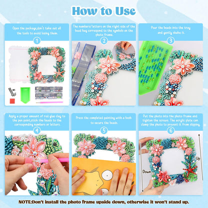 AIRDEA 5D Diamond Art Painting Desktop Photo Frame Ornament Flowers Butterfly Special Shape Diamond Dots Frame Kits for Adults,8x8in/20x20cm (Green Pink Blue)