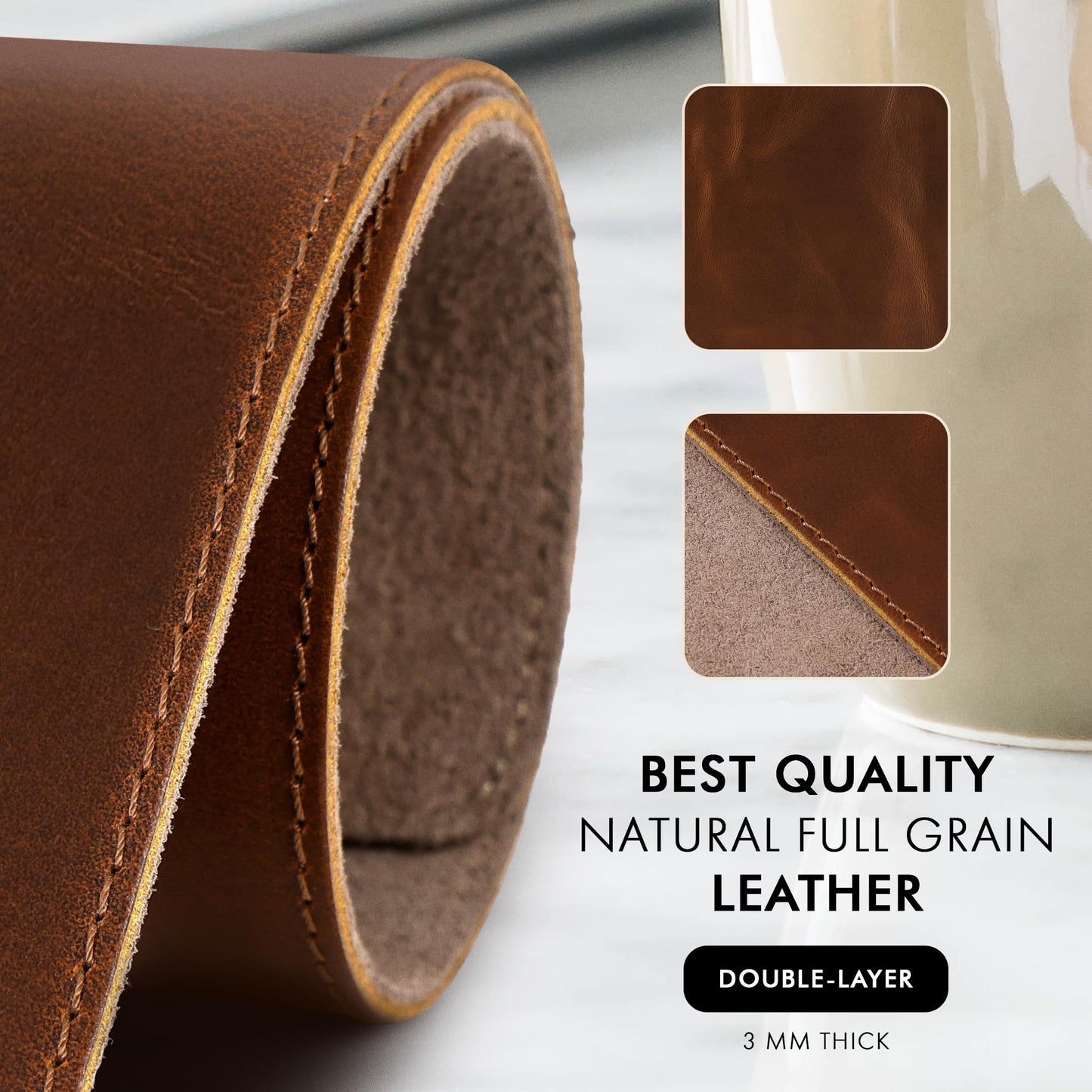 ELIZO Leather Desk Pad Real Leather Desk Mat Thick (3mm) Double Layer (32x16) Cover Blotter Desk Protector Large Computer Mat for Keyboard Mouse Pad Table Laptop Mat Office Accessories - Antique