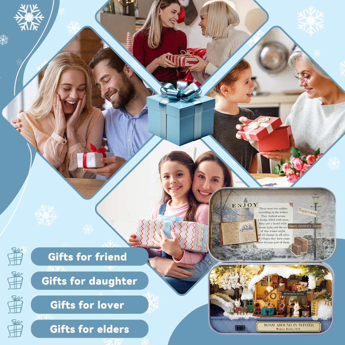 Flever Dollhouse Miniature DIY House Kit Creative Room with Furniture and Cover for Romantic Valentine's Gift(Roam Around in Winter)