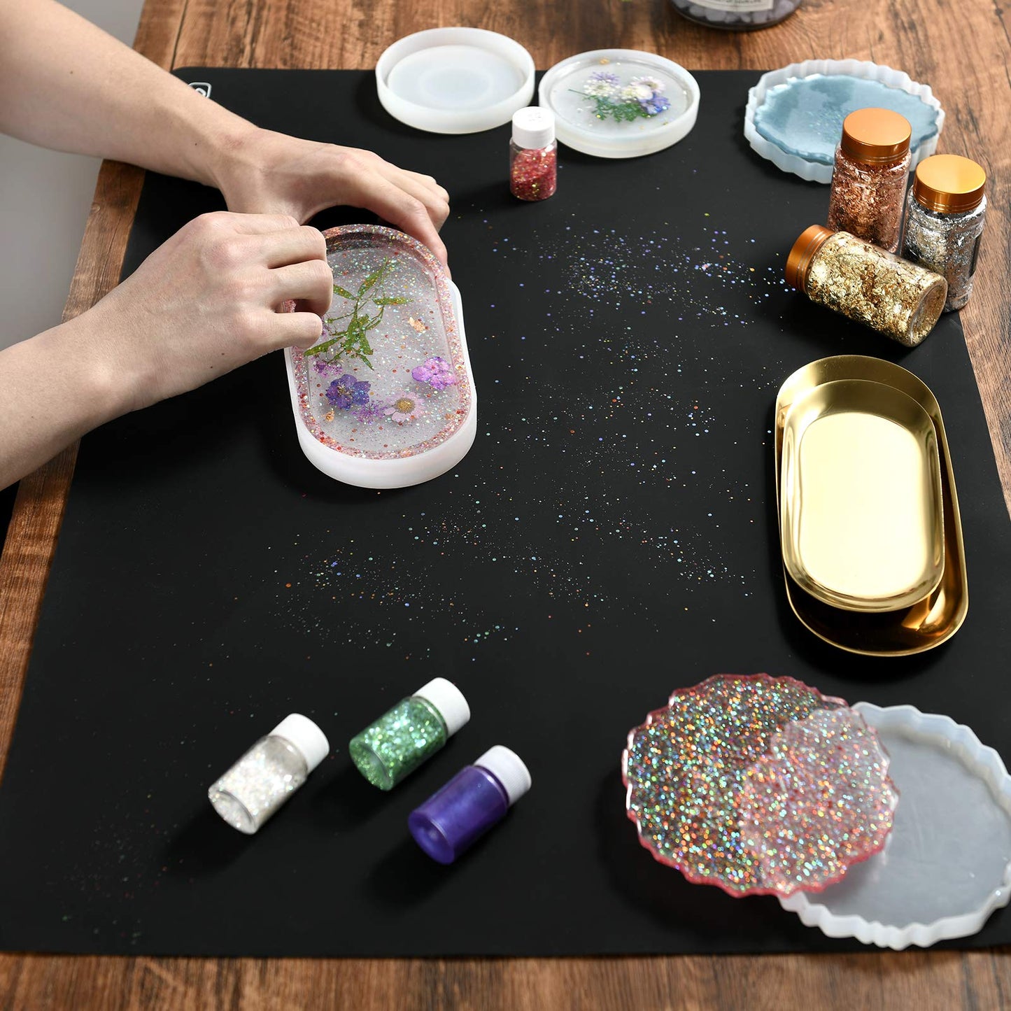 Sapid 2Pcs Thick Silicone Mat for Crafts, Nonstick Silicon Sheet for Epoxy Resin, Jewelry Mold Casting, Art Painting Mats, Food Grade Pastry Mat, Heat- Resistance Placemats (20"×27.9", Black)
