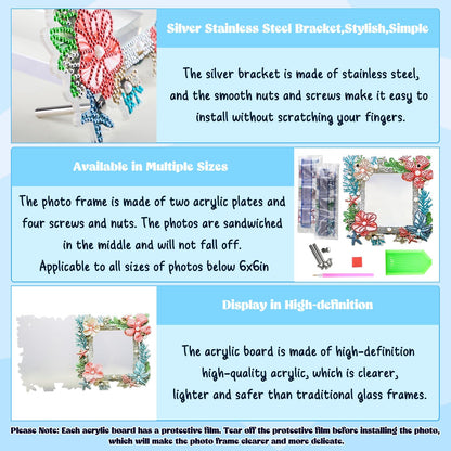 AIRDEA 5D Diamond Art Painting Desktop Photo Frame Ornament,Special Shape Diamond Painting Frame Kits for Adults,8x8in/20x20cm,Corals Starfish