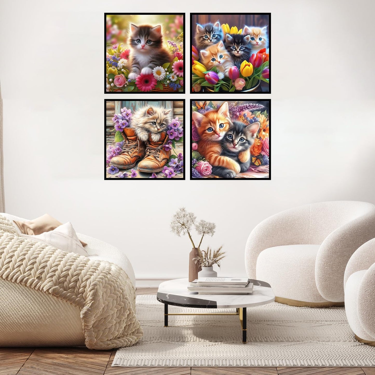 4 Pack Cat Diamond Art Kits for Adults,Full Drill 5D Diamond Painting Kits,Diamonds Dot Art Painting Craft Kits for Home Wall Decor 12 x 12inch