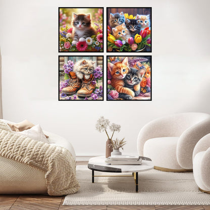 4 Pack Cat Diamond Art Kits for Adults,Full Drill 5D Diamond Painting Kits,Diamonds Dot Art Painting Craft Kits for Home Wall Decor 12 x 12inch