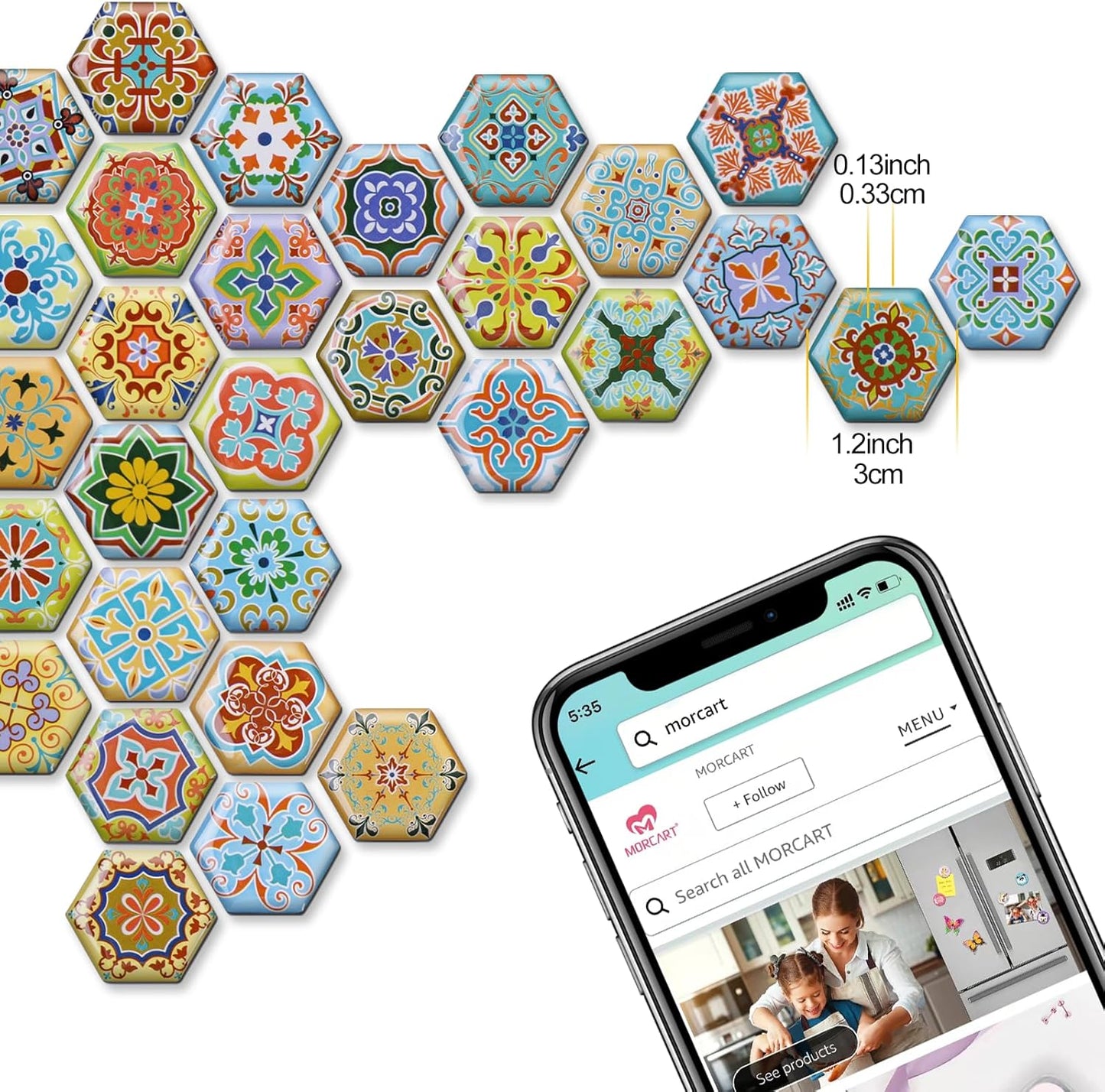 MORCART 30PCS Hexagon Fridge Magnets, Cute Decorative Magnets for Refrigerator and Office Gift