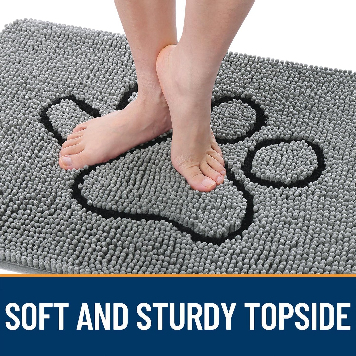 OLANLY Chenille Dog Door Mat & Area Rugs - Soft, Durable Grey Set | 30x20 in & 4x5.9 ft Sizes