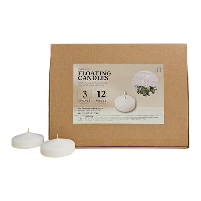 Floating Candles 3 Inch 12 Pack White - CW Studio Unscented Smokeless 9 Hour Burn, Premium Paraffin Wax - Wedding Centerpieces, Pool, Spa, Party & Home Decor Water Candles