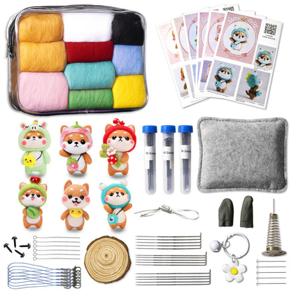 KIDS KING Needle Felting Kit for Beginners & Adults – 6 Piece of Shiba Inu Plush Dolls DIY with Instruction, Material Tools: Wool, Needles, Felting Pad, Arts & Craft Set for Handicraft Beginners