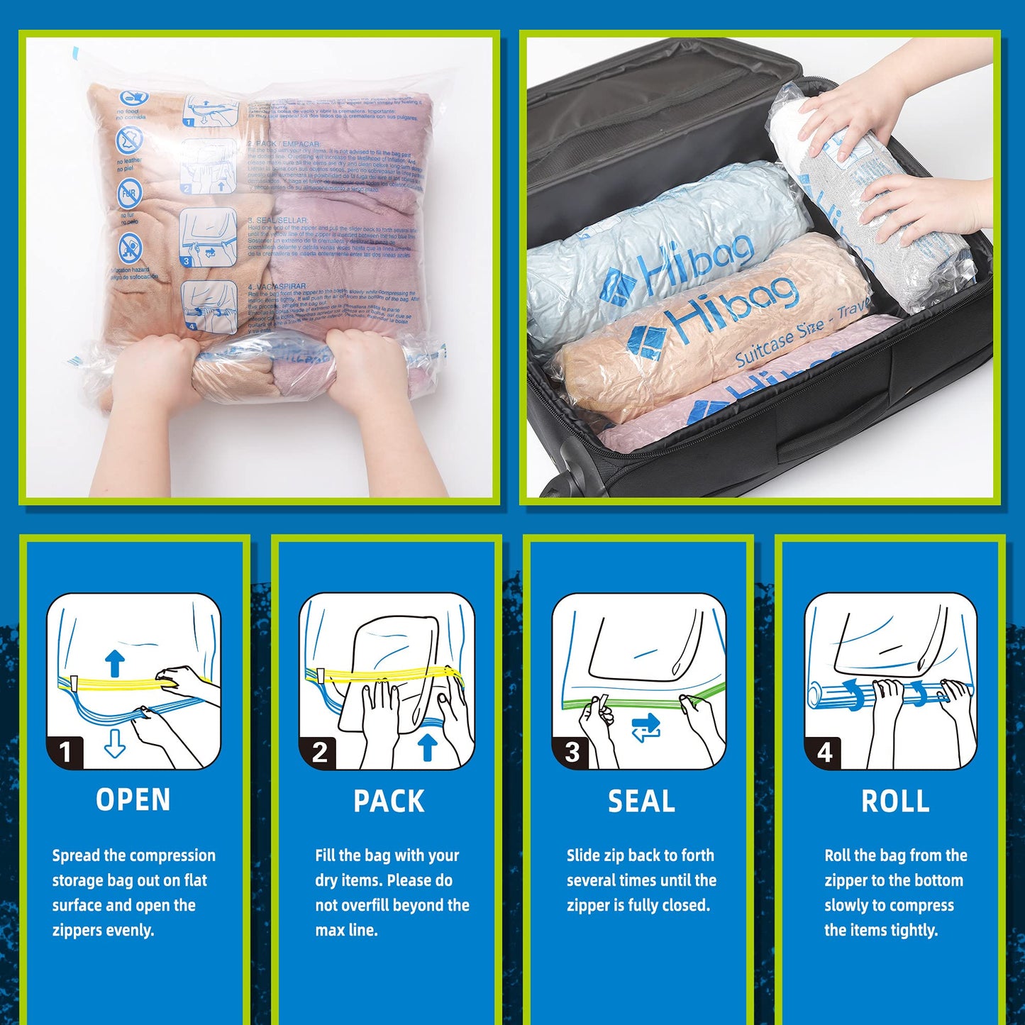 12 Compression Bags for Travel Essentials, Vacuum Packing Space Saver Bags for Cruise Accessories (12-Travel)